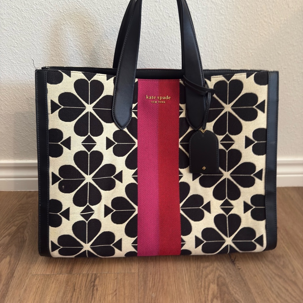 Kate Spade Oversized Spade Flower Black & Cream Jacquard Manhattan X Large Tote